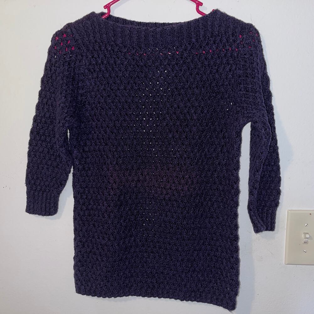 Lauren Ralph Lauren Womens M Hand Knit Linen Cotton Sweater Navy Blue